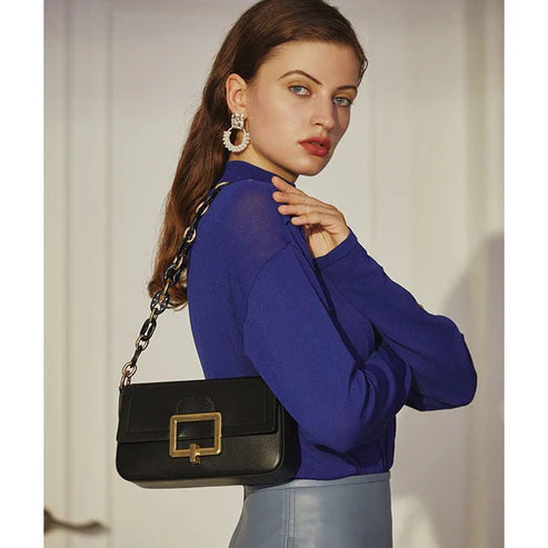 French-Inspired Textured Cowhide Crossbody Bag – Elegant Women's Shoulder Purse
