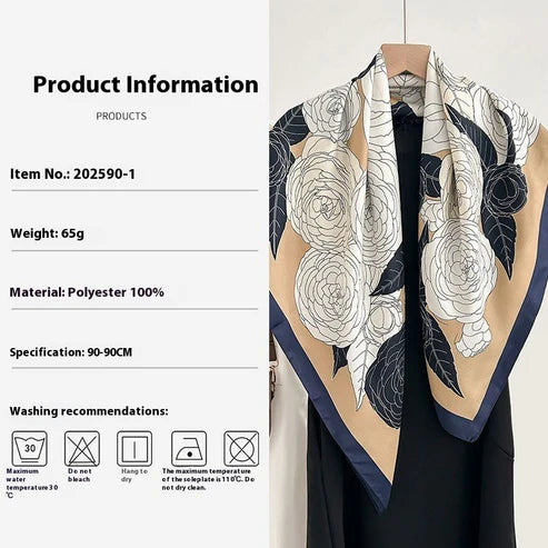 Luxury Korean Floral Print Scarf – Elegant Color-Block Design for Women