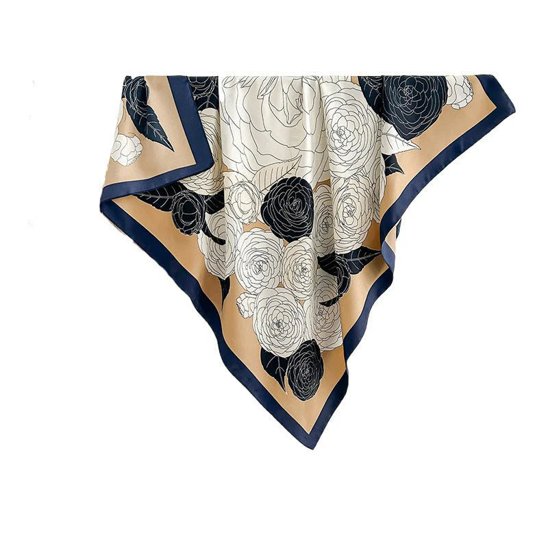 Luxury Korean Floral Print Scarf – Elegant Color-Block Design for Women
