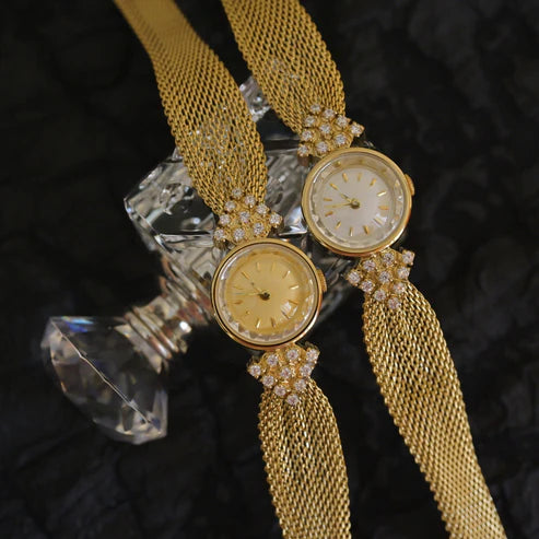 Vintage Kaleidoscope Diamond Quartz Watch – Elegant Women's Luxury Jewelry Timepiece