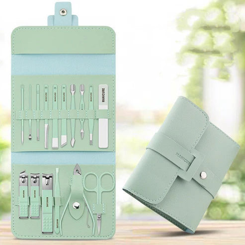 16-Piece Manicure Pedicure Set – Nail Clippers, Scissors & Tools in PU Leather Case