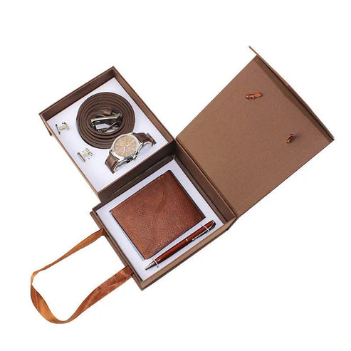 Men’s Luxury Gift Set – Quartz Watch, Leather Belt, Wallet, Cufflinks & Pen | Elegant Boxed Gift for Him – Christmas, Birthday, Valentine’s Day