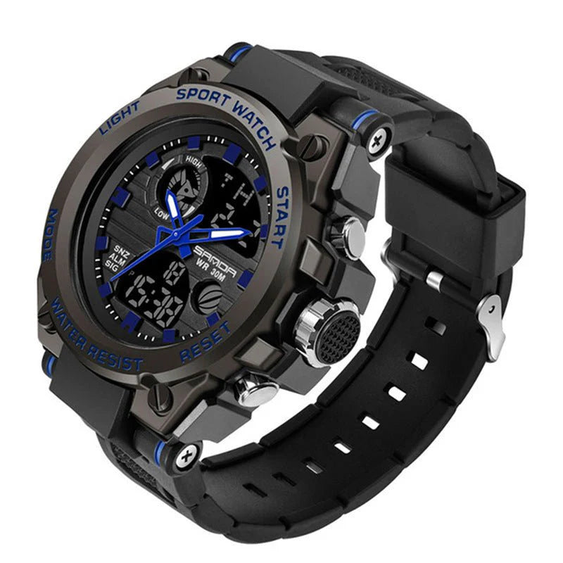 Men’s Outdoor Sports Electronic Watch – Dual Display, Multi-Kinetic Energy, Shockproof & Waterproof Design