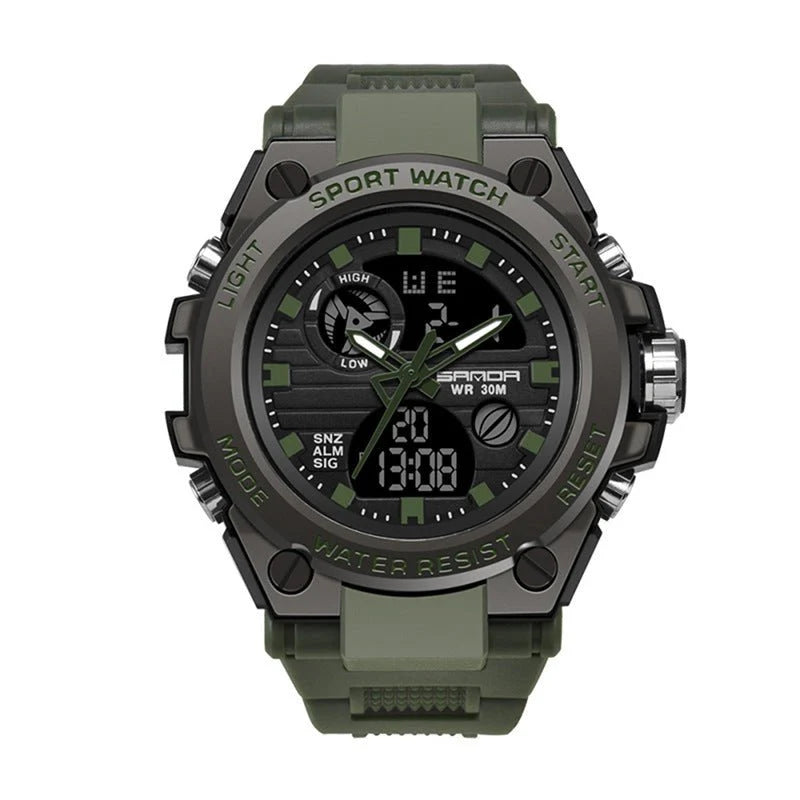 Men’s Outdoor Sports Electronic Watch – Dual Display, Multi-Kinetic Energy, Shockproof & Waterproof Design