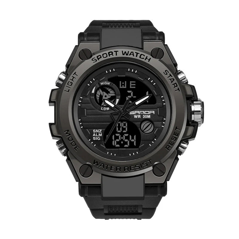 Men’s Outdoor Sports Electronic Watch – Dual Display, Multi-Kinetic Energy, Shockproof & Waterproof Design