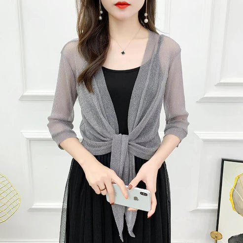 Elegant Silk Mesh Shawl for Women – Gold & Silver Evening Wrap