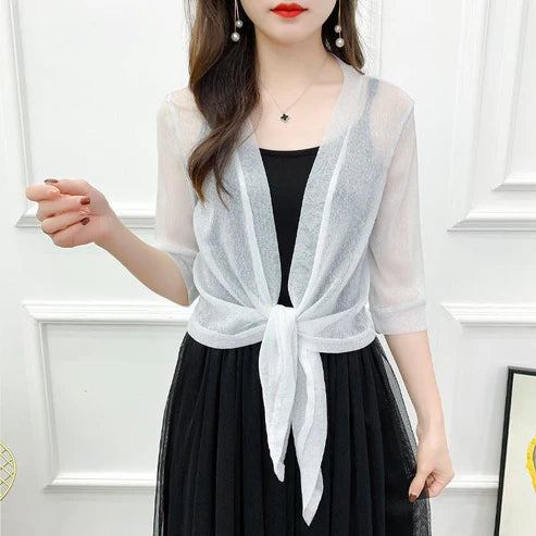 Elegant Silk Mesh Shawl for Women – Gold & Silver Evening Wrap