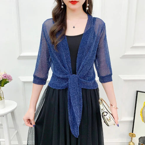 Elegant Silk Mesh Shawl for Women – Gold & Silver Evening Wrap